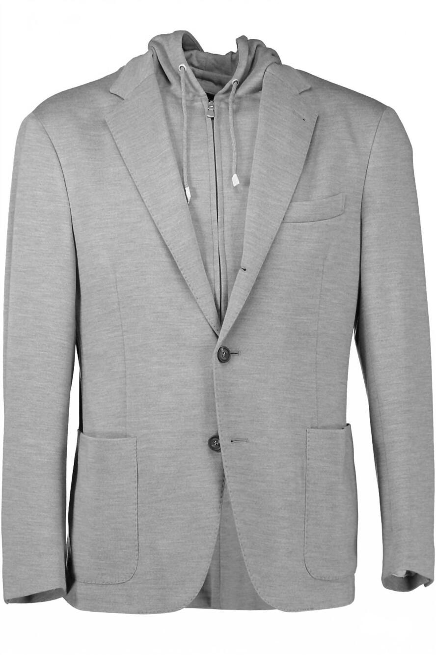 NEW ELEVENTY men's single breasted zip out blazer hoodie in light gray melange
